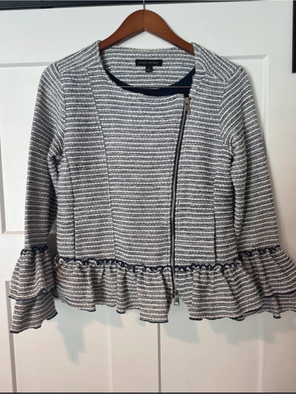 Banana Republic Ruffle Hem Zip Sweater Jacket